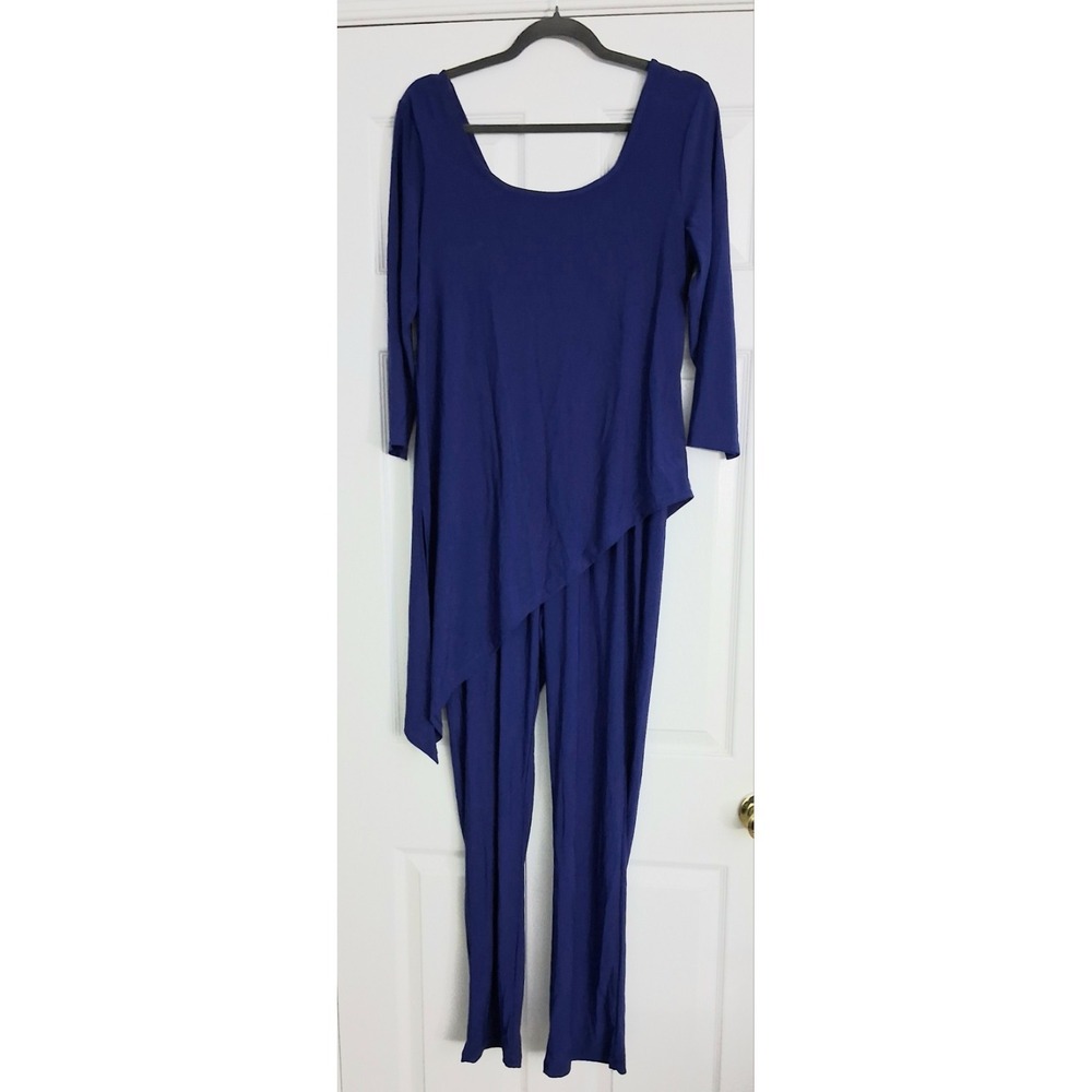 Attitudes by Renee Jumpsuit Women's‎ Size Medium Blue Asymmetric Hem Knit NEW